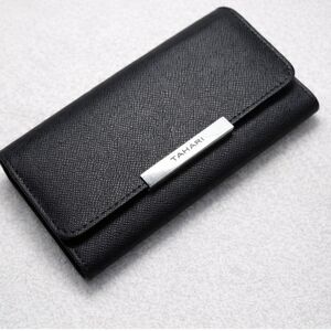 Tahari Black Saffiano Faux Leather Wallet – Classic Minimal Silver Hardware